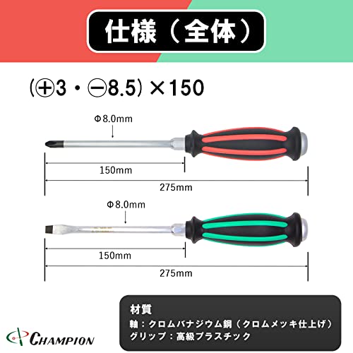 貫通ドライバー 2本セット (+3・-8.5)×150 No.NKB-88