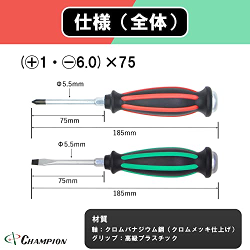 貫通ドライバー 2本セット (+1・-6.0)×75 No.NKB-55
